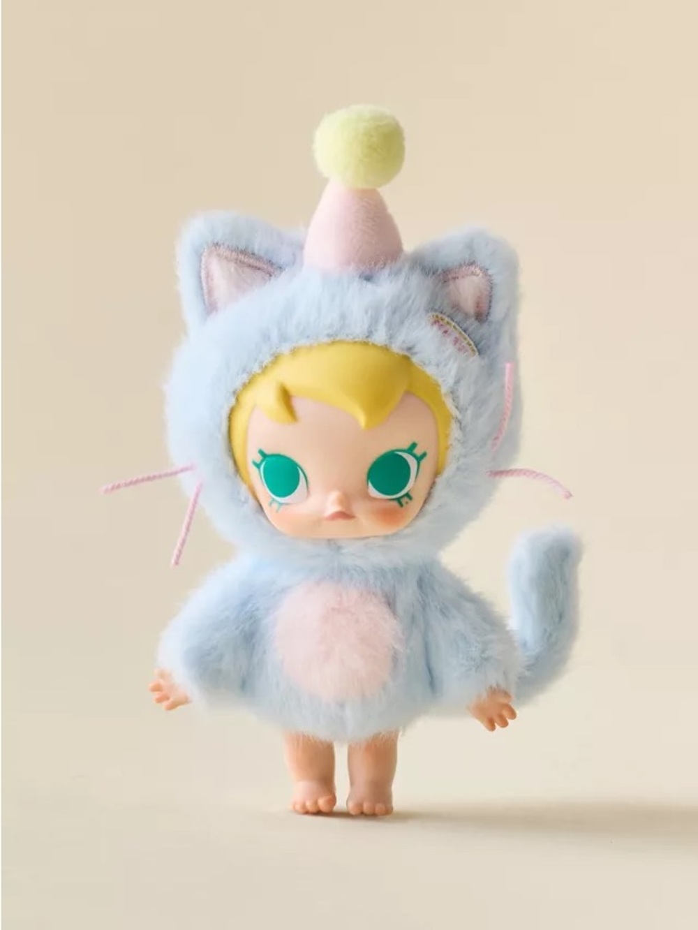 Plush Blue Kitty Costume Doll with Pink Accents